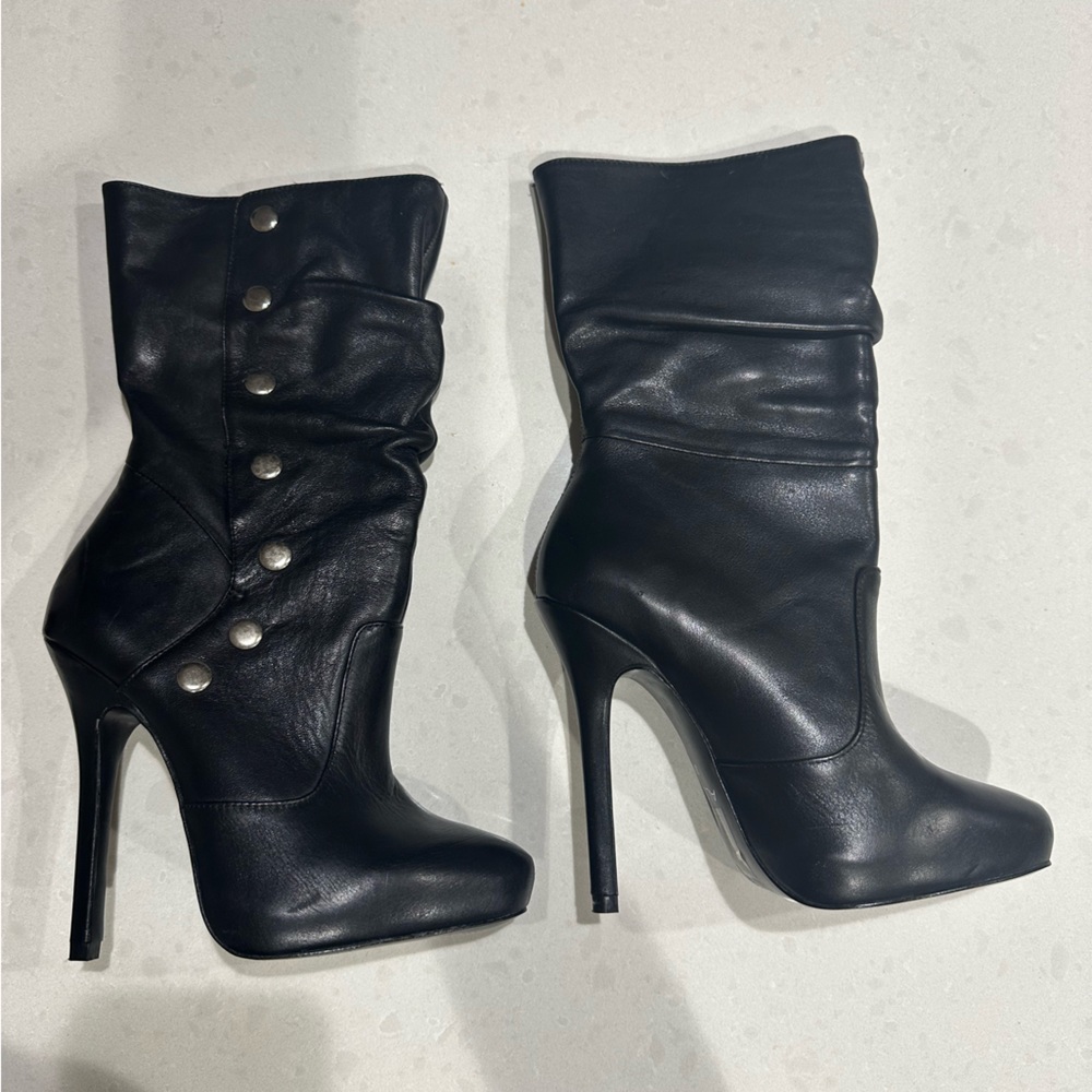 Aldo black leather boot with snap detail